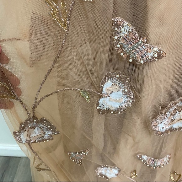 NWOT Anthropologie BHLDN Cordelia Embroidery Beige Pink Maxi Dress Gown Sz 4 - Picture 7 of 13